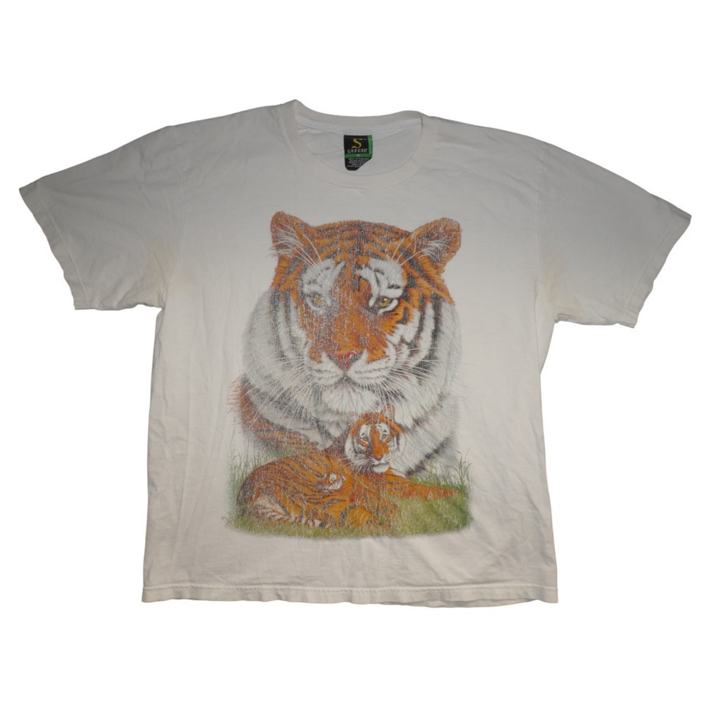 Vintage Safari Saffar Tiger Wildlife Graphic T-Shirt — Size XL — Made in Thailan